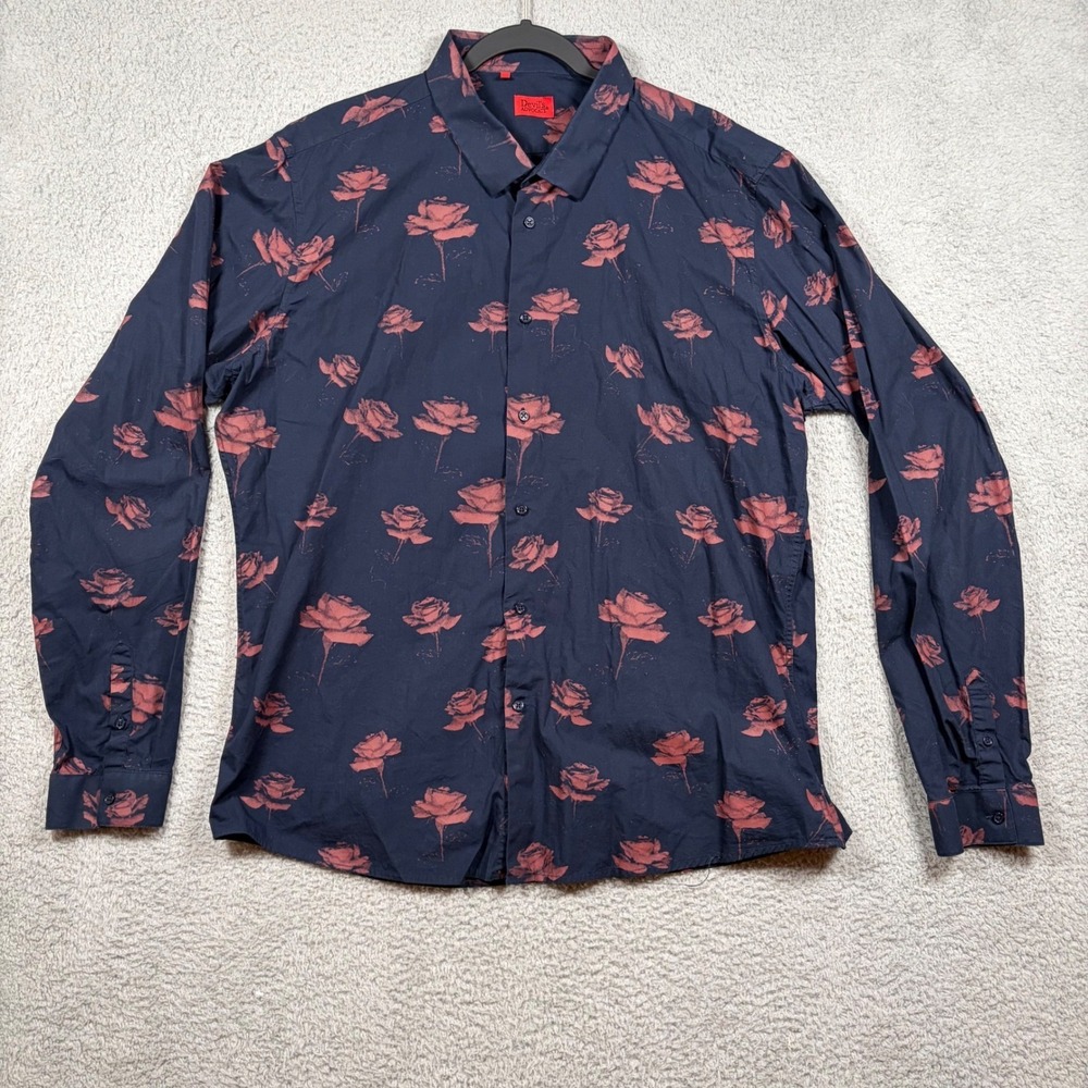 Devil's Advocate Mens XXL Blue Rose Print Dress Shirt Button Down Long Sleeve